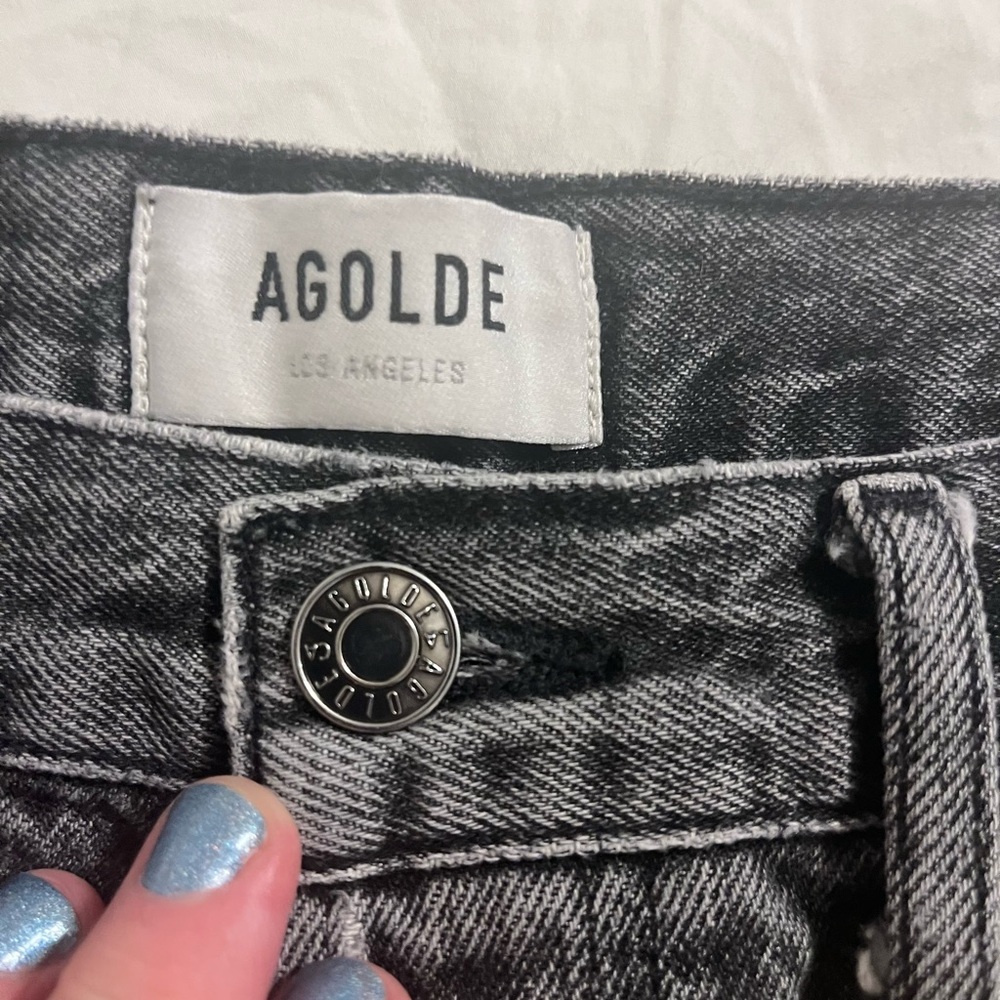 AGOLDE Lana Womens Sz 28 High Rise Straight Leg Jeans Lava Button Fly Frayed Hem - Picture 3 of 11
